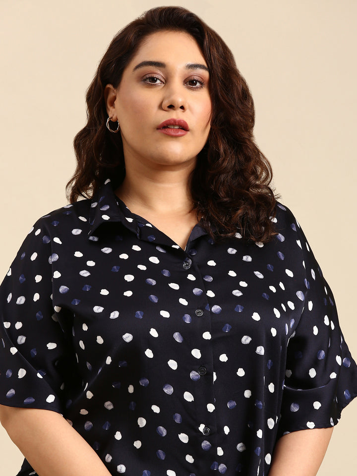 NAVY DOT KAFTAN SHIRT