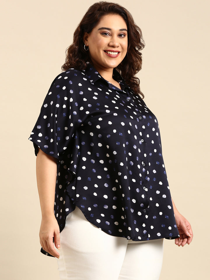 NAVY DOT KAFTAN SHIRT