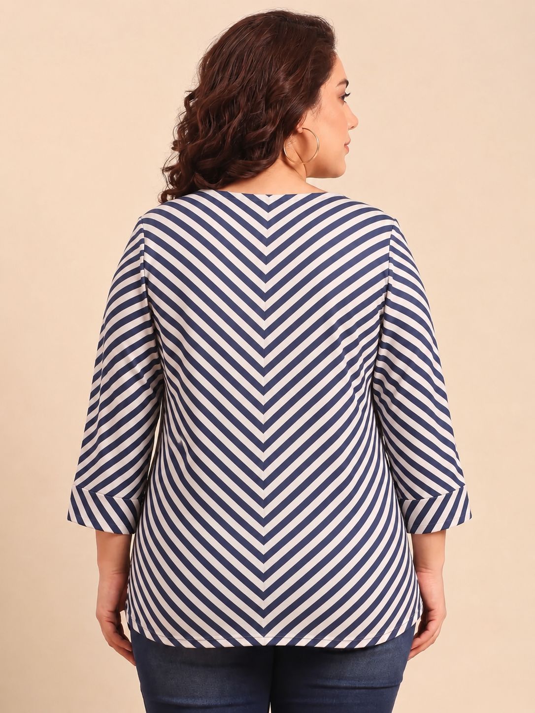Navy-White Bias Striped Top