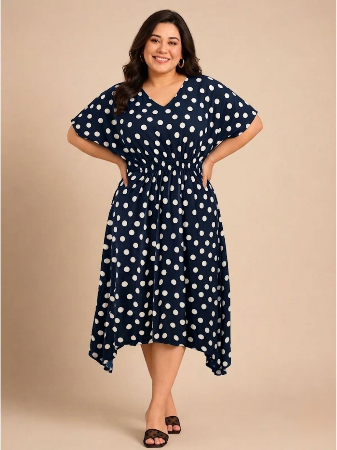 Navy-White Polka Smocking Dress