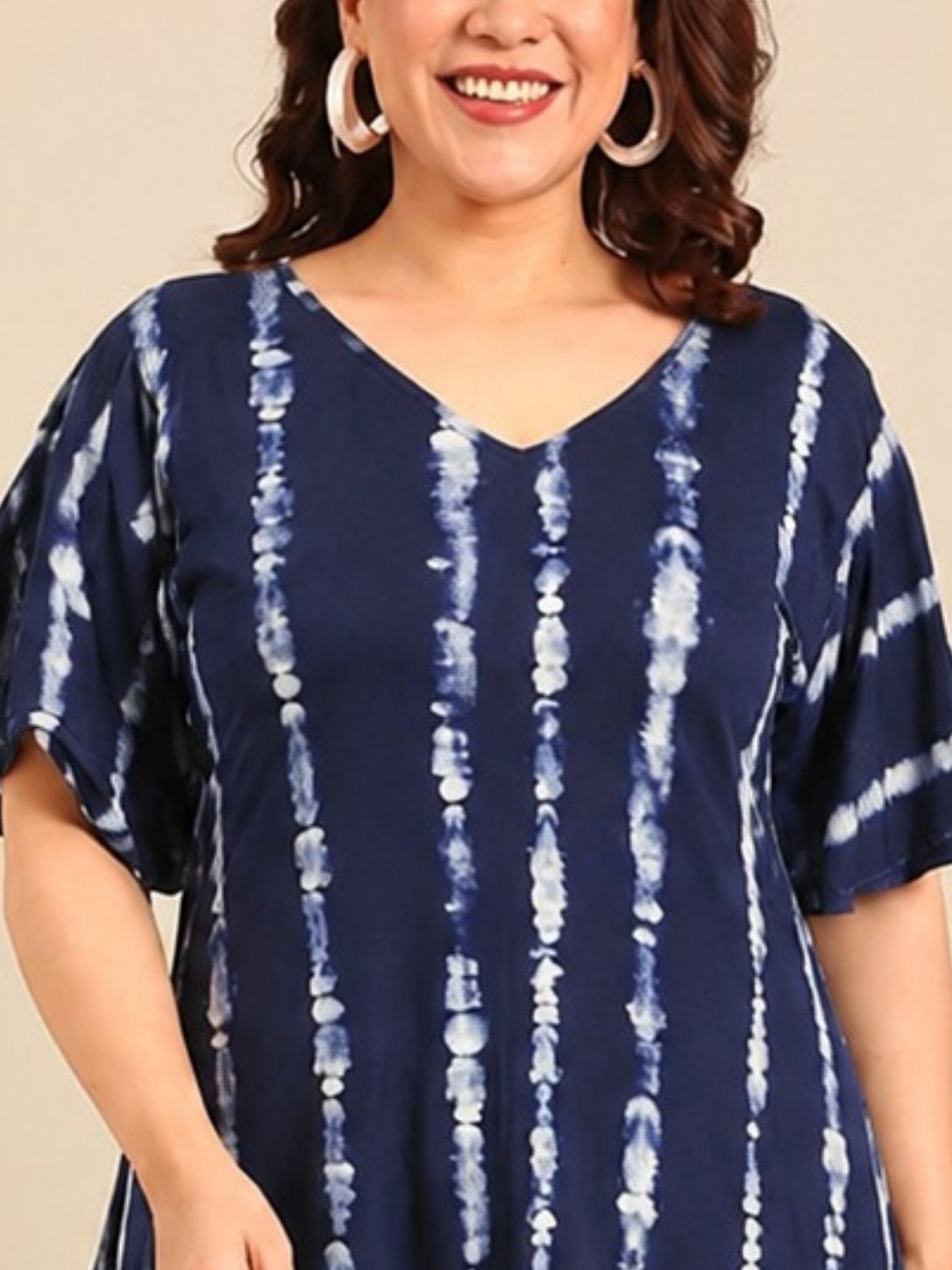 Navy Blue Tie-Dye A-Line Midi Dress