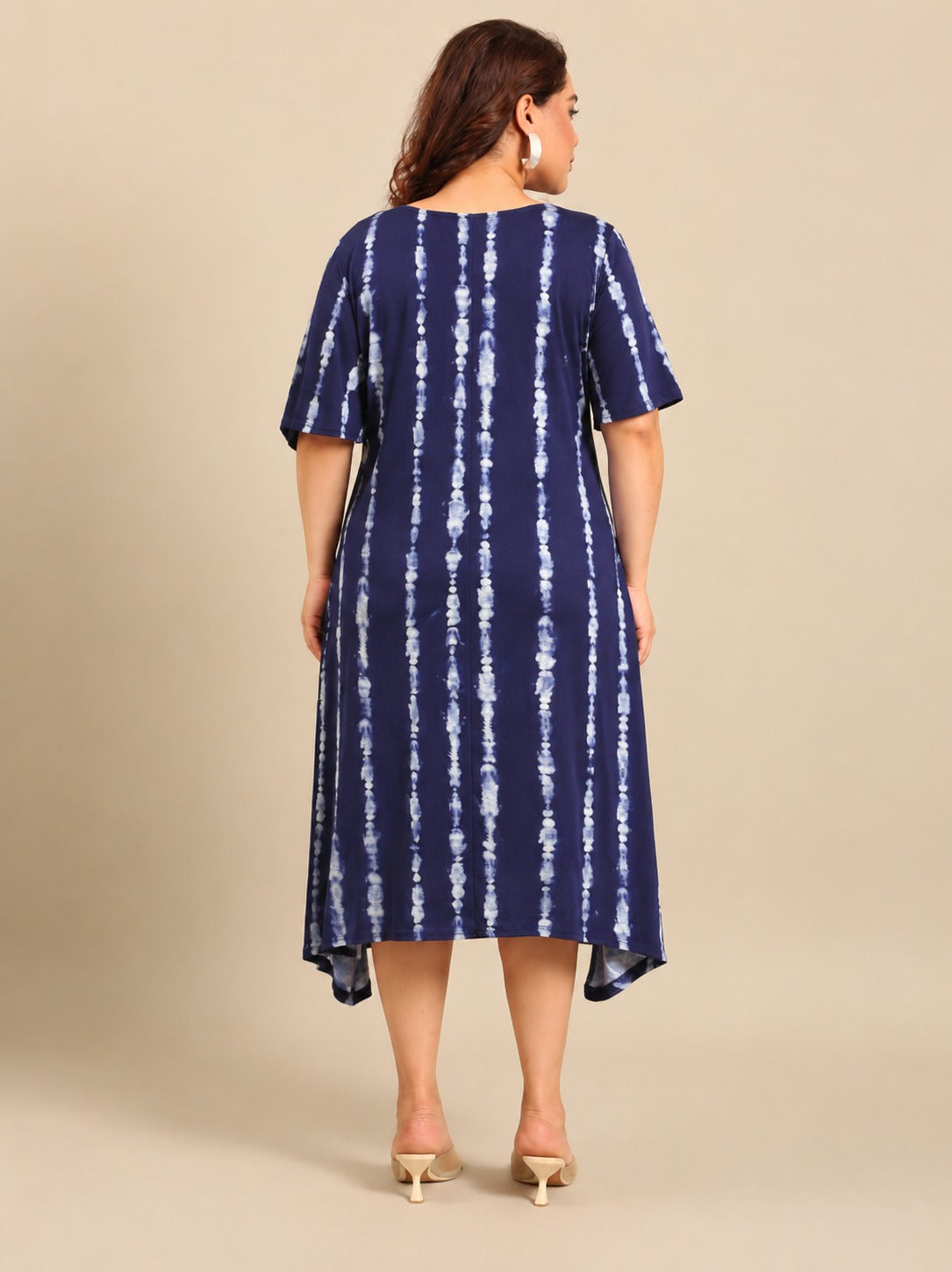 Navy Blue Tie-Dye A-Line Midi Dress