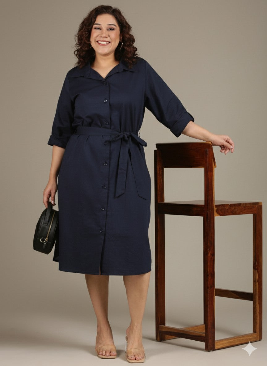 Navy Cotton Shirt Dress