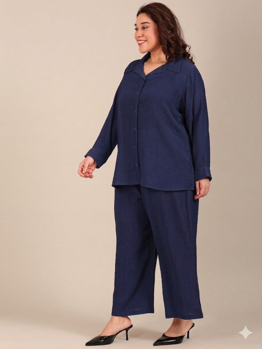 Navy Crepe Button-Down Shirt
