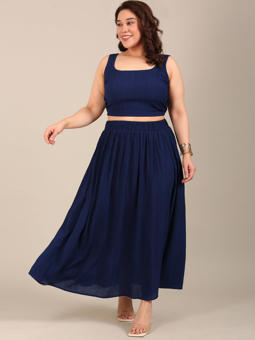 Navy Crepe Crop Top & Skirt Co-ord Set (2 Piece)