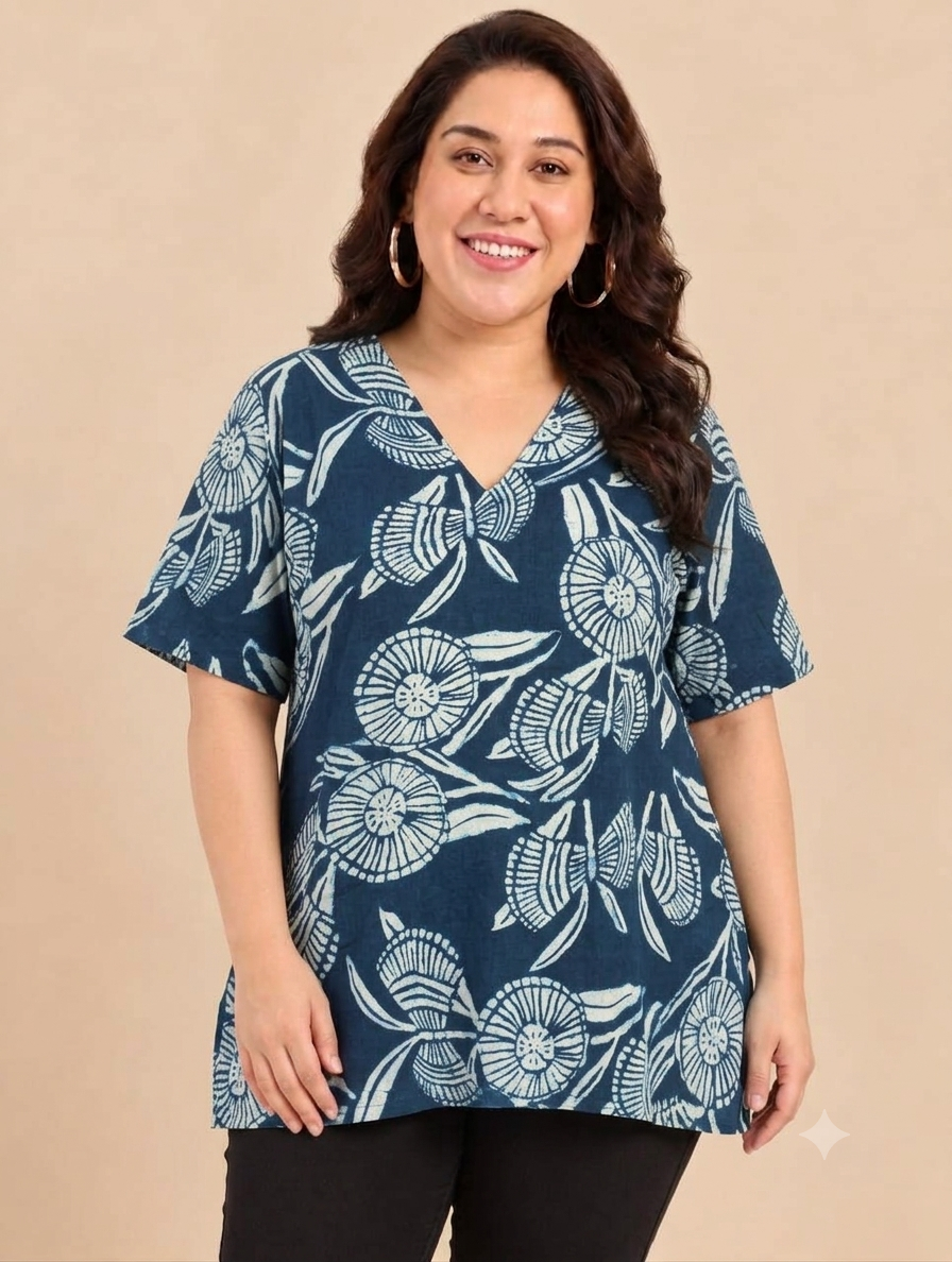 Navy Floral Print Top
