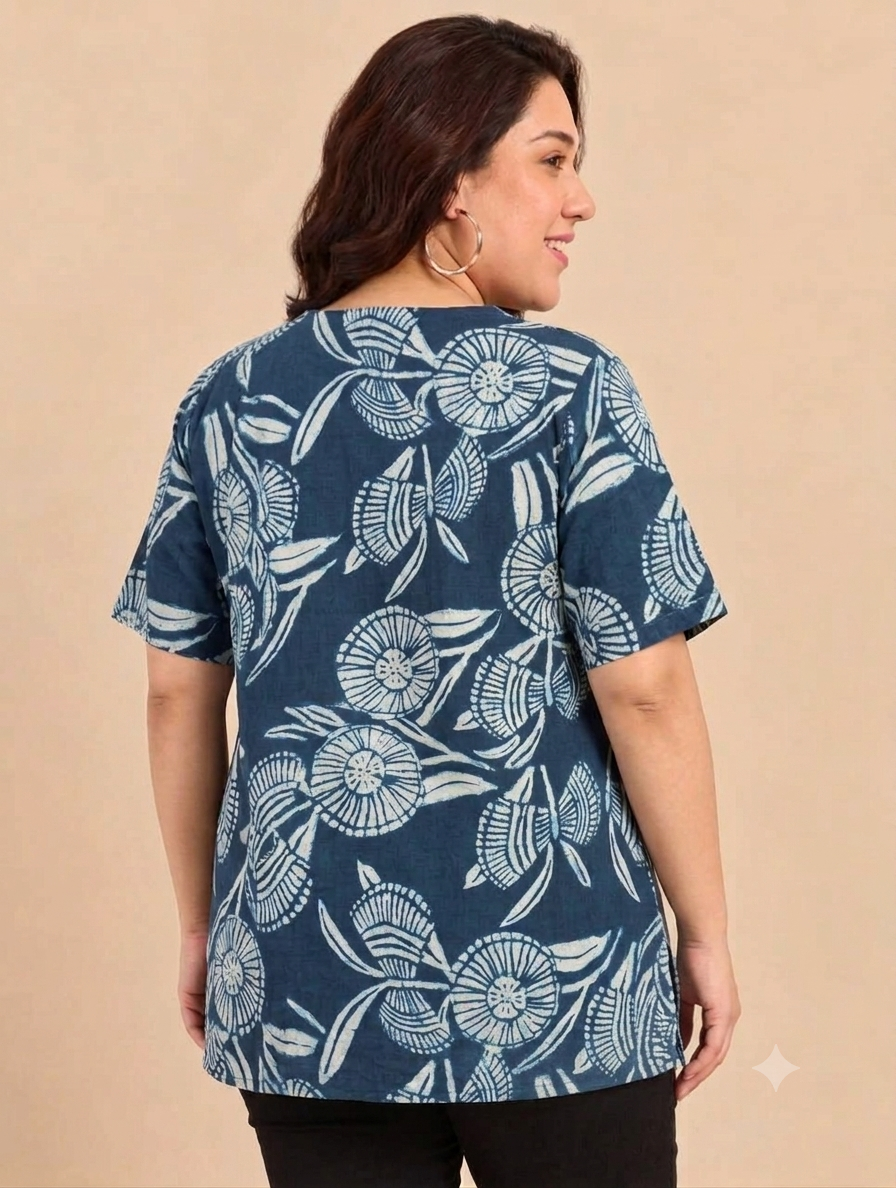 Navy Floral Print Top