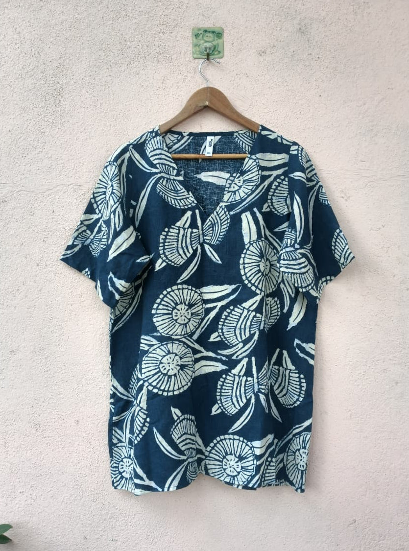 Navy Floral Print Top