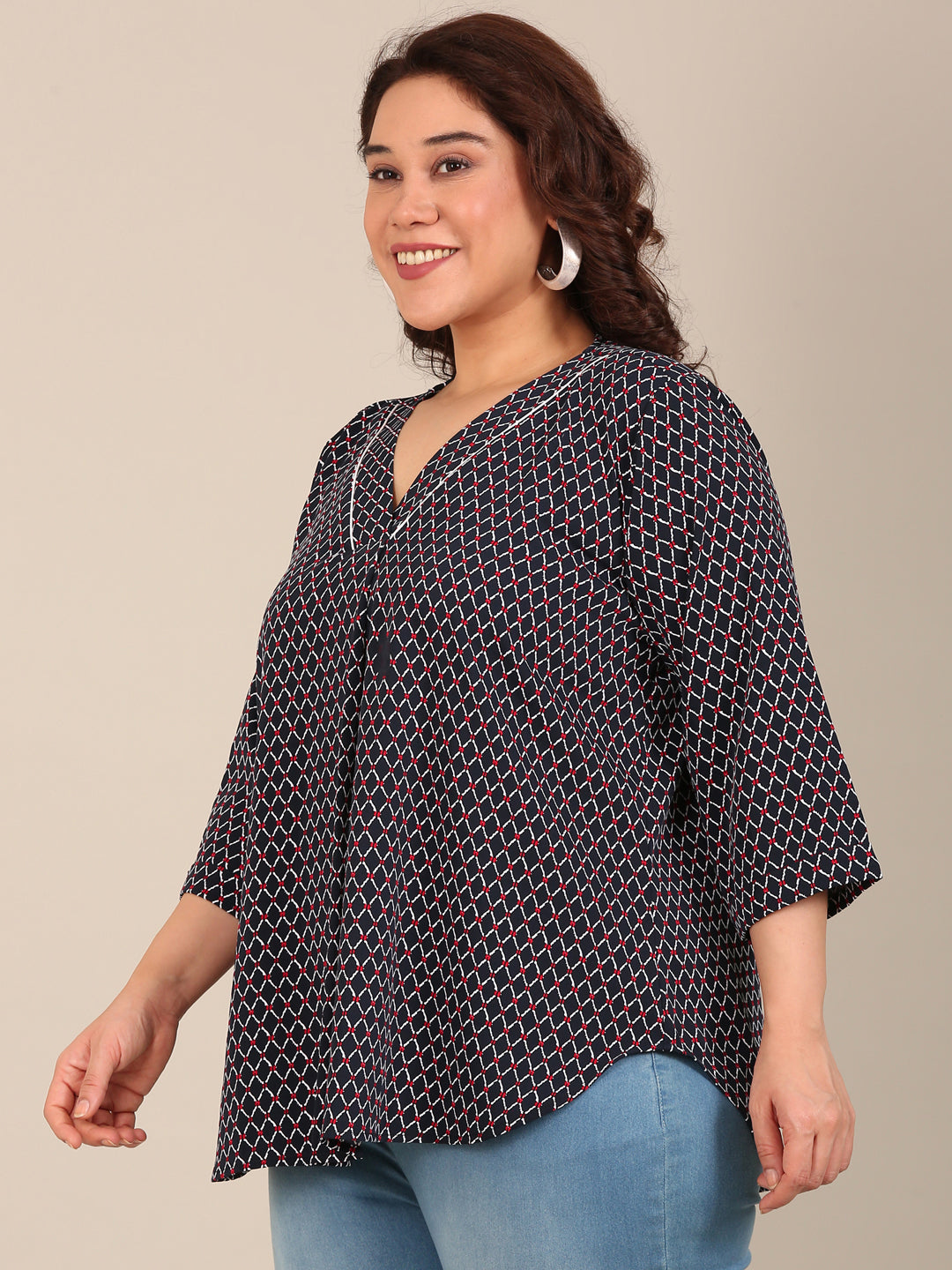 Navy Geometric Printed Top
