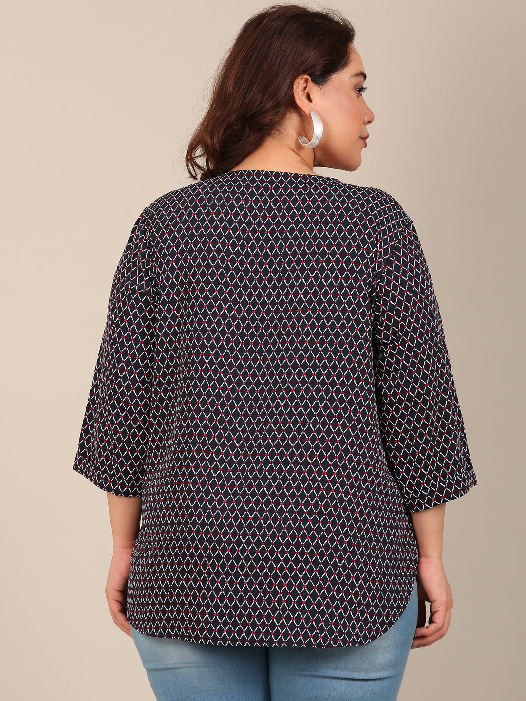 Navy Geometric Printed Top