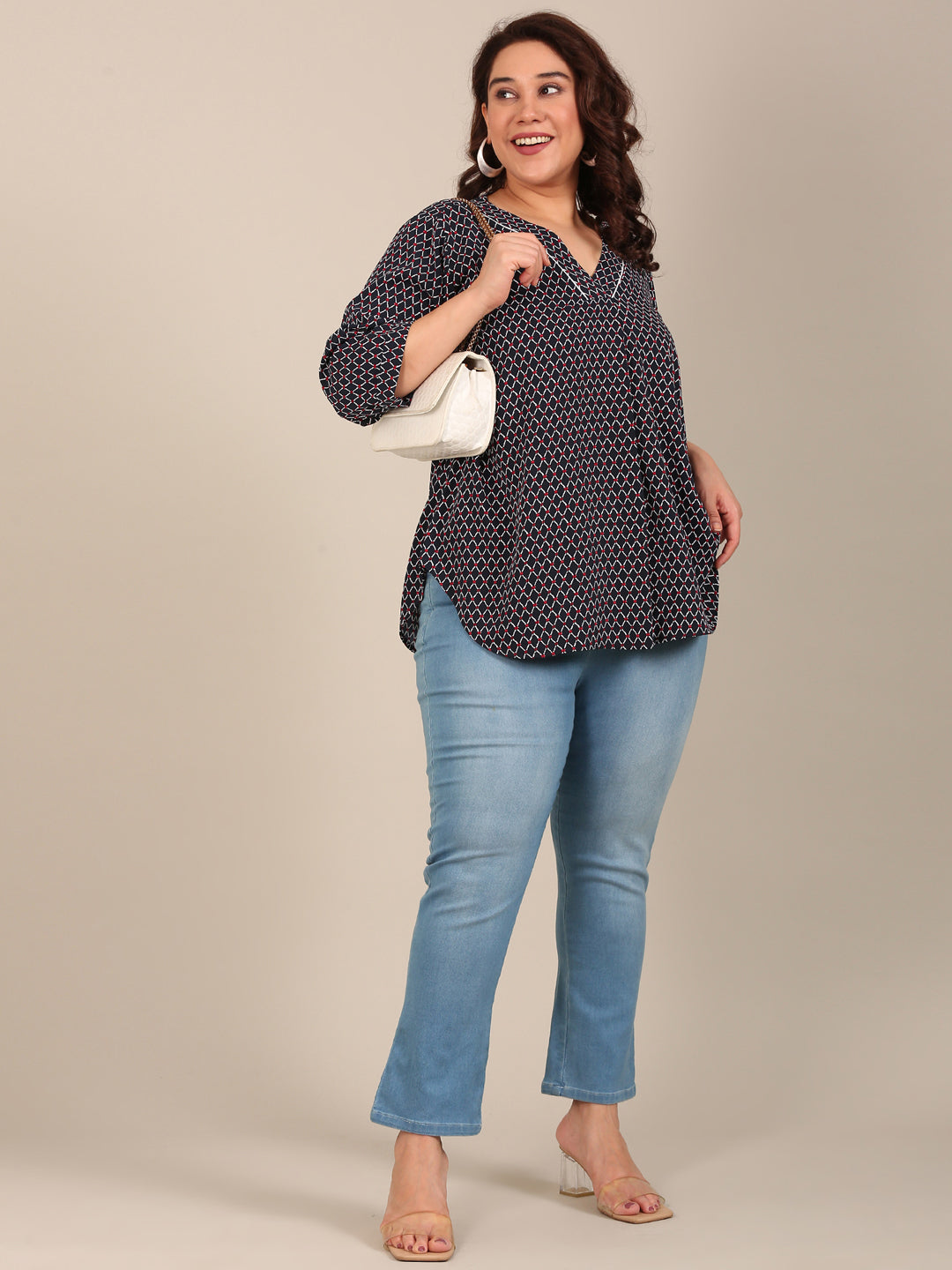 Navy Geometric Printed Top