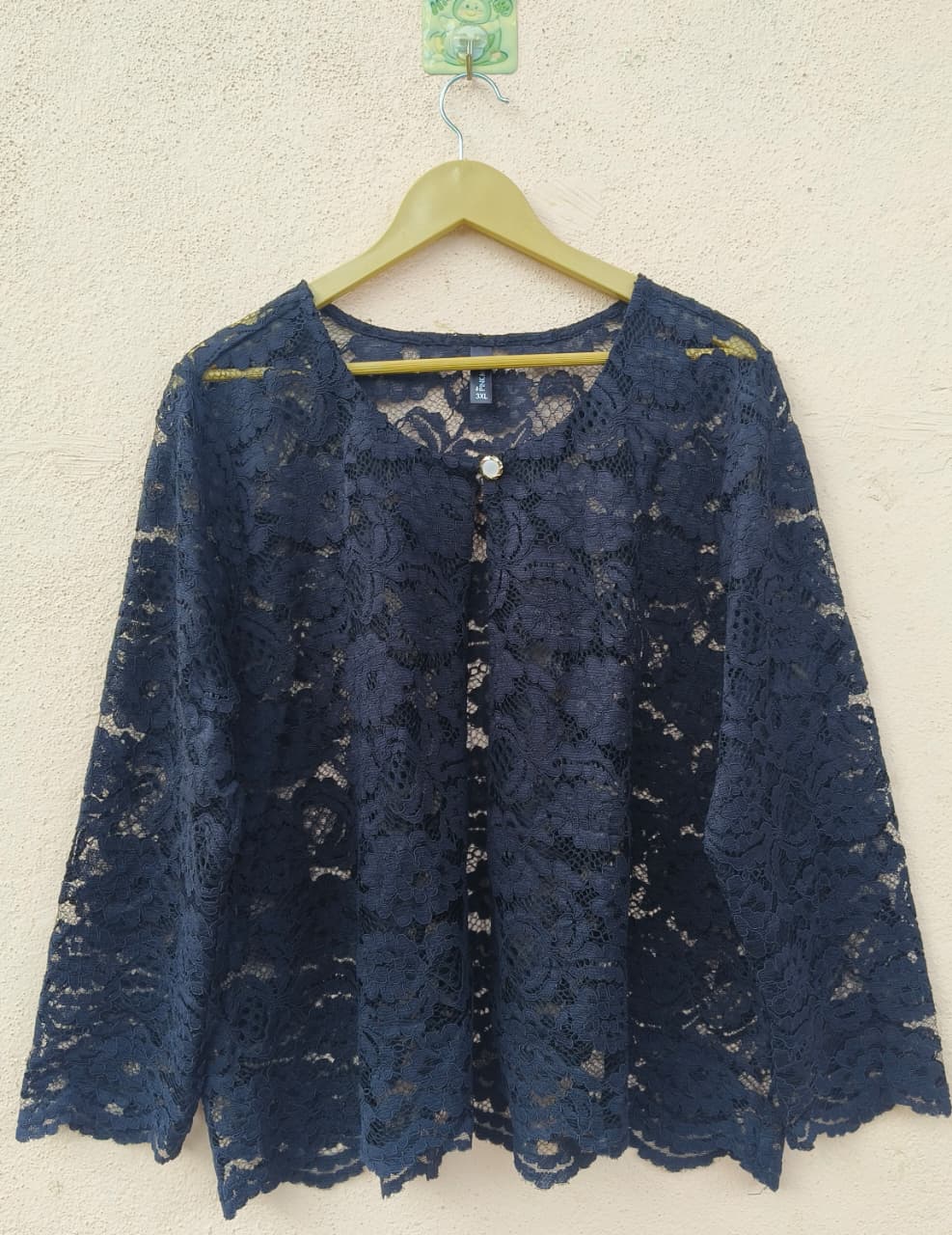 Navy Lace Front Open Shrug
