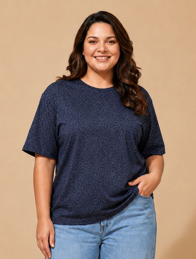 Navy Lurex Oversized T-Shirt