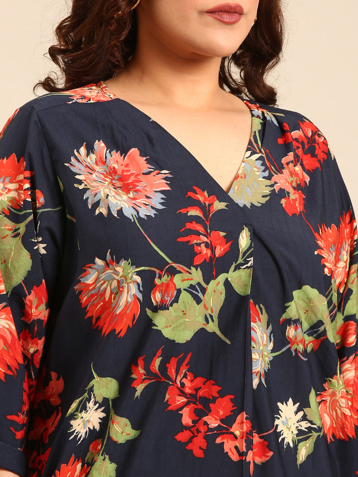 Navy Printed Front Pleat Top2