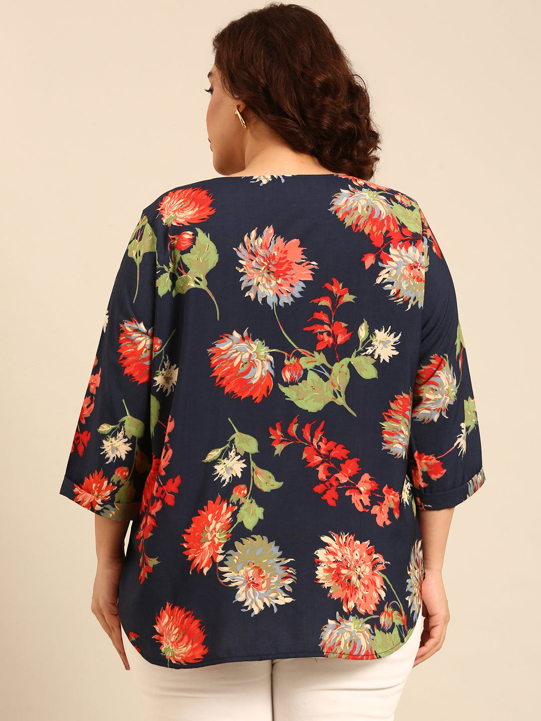 Navy Printed Front Pleat Top3