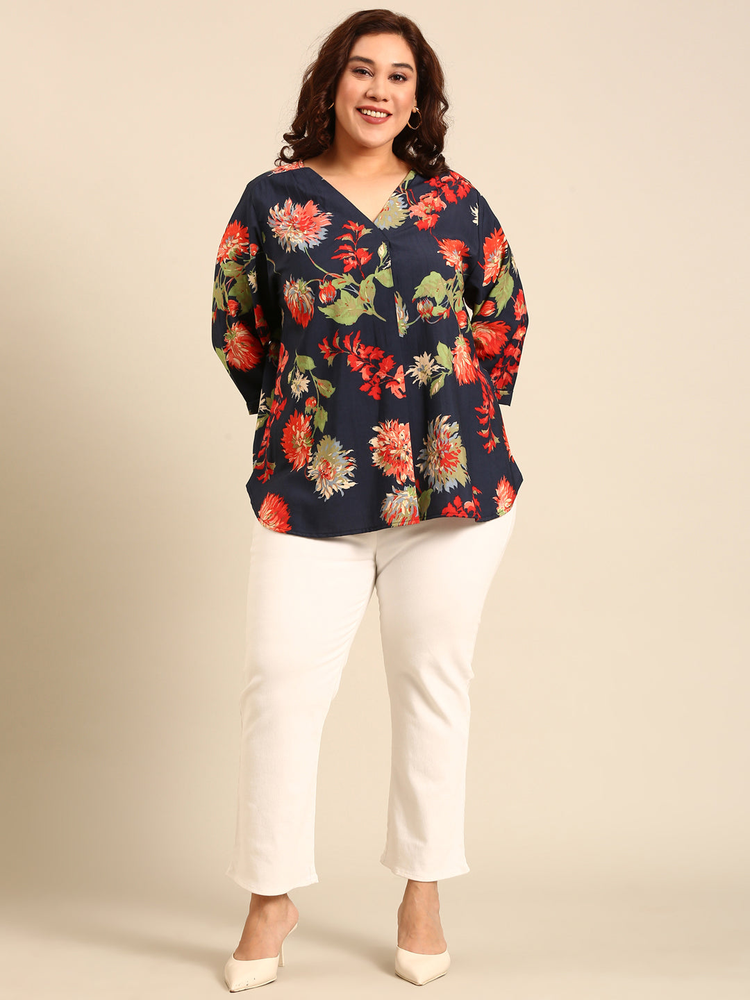 Navy Printed Front Pleat Top4