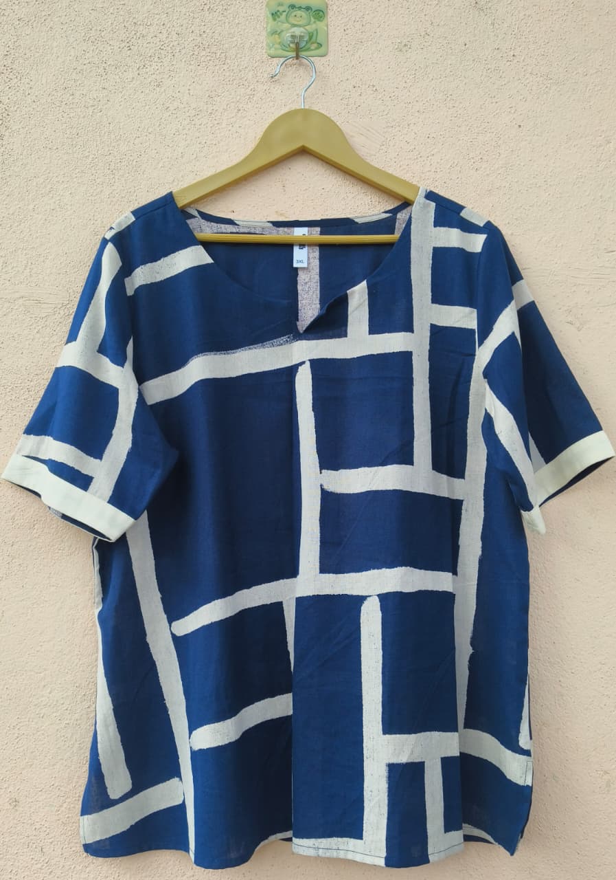 Navy Printed Straight Top