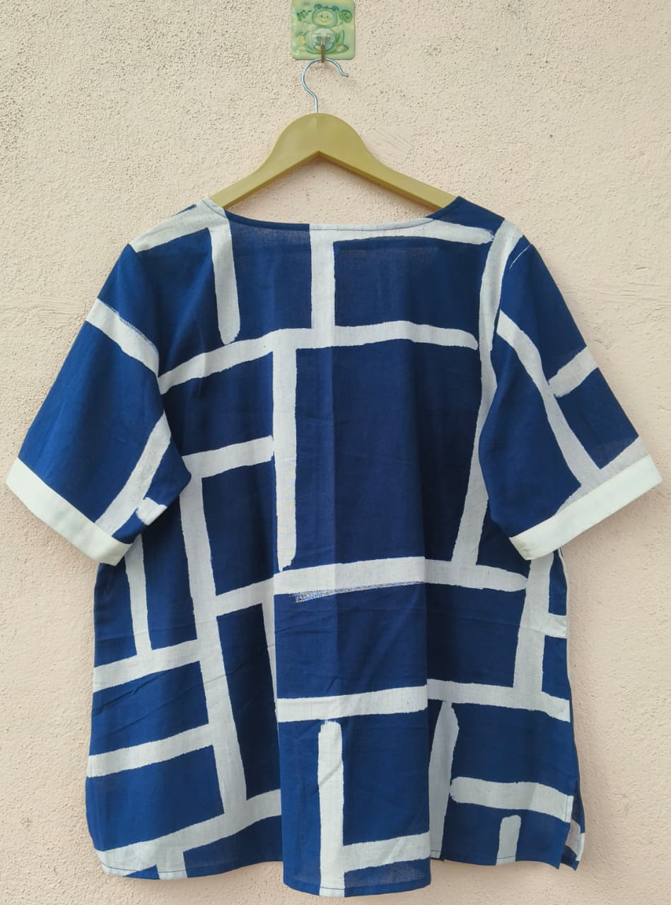 Navy Printed Straight Top