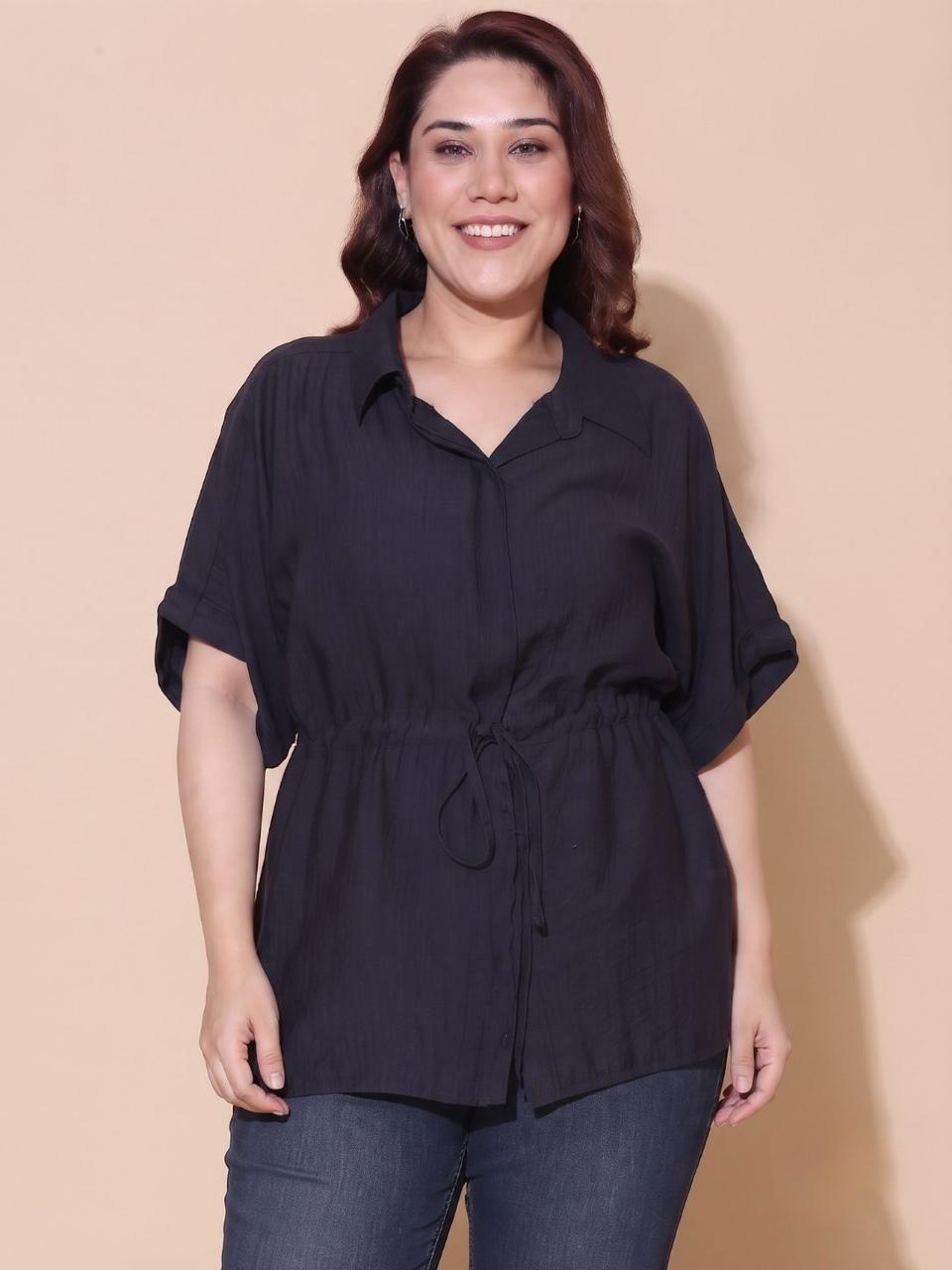 Navy Relaxed Fit Drawstring Shirt