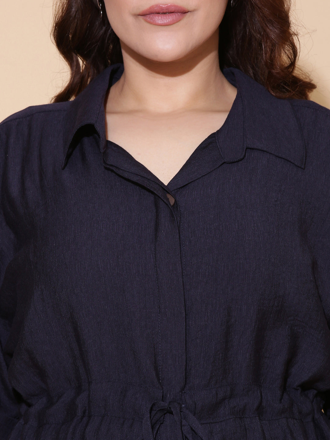 Navy Relaxed Fit Drawstring Shirt