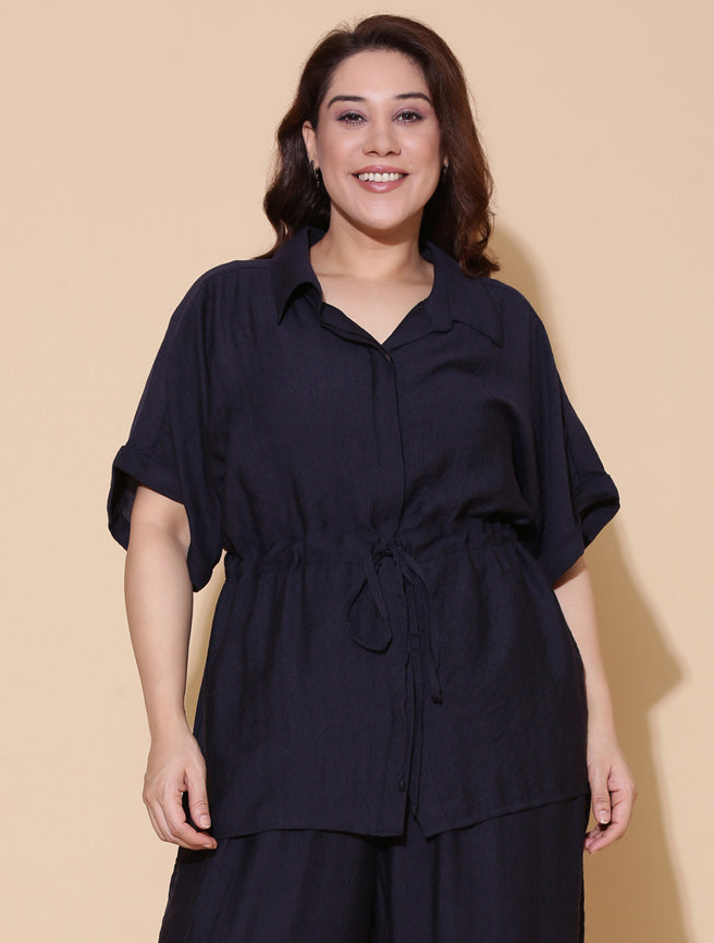 Navy Relaxed Fit Drawstring Shirt