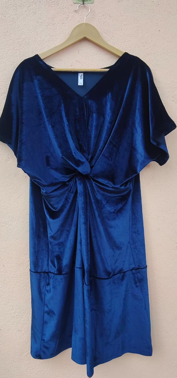 Navy Velvet Knot Midi Dress