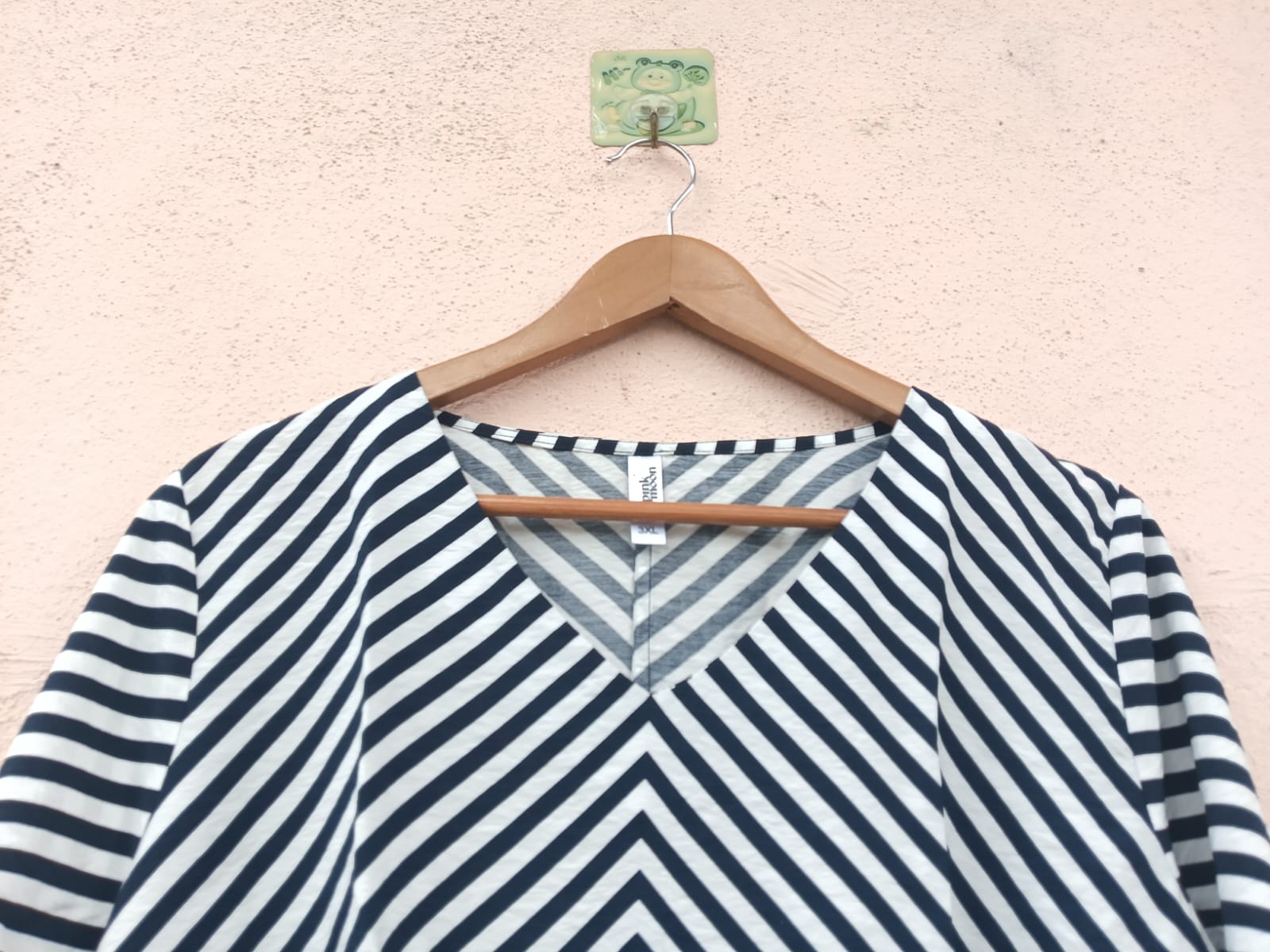 Navy & White Stripe V-Neck Top