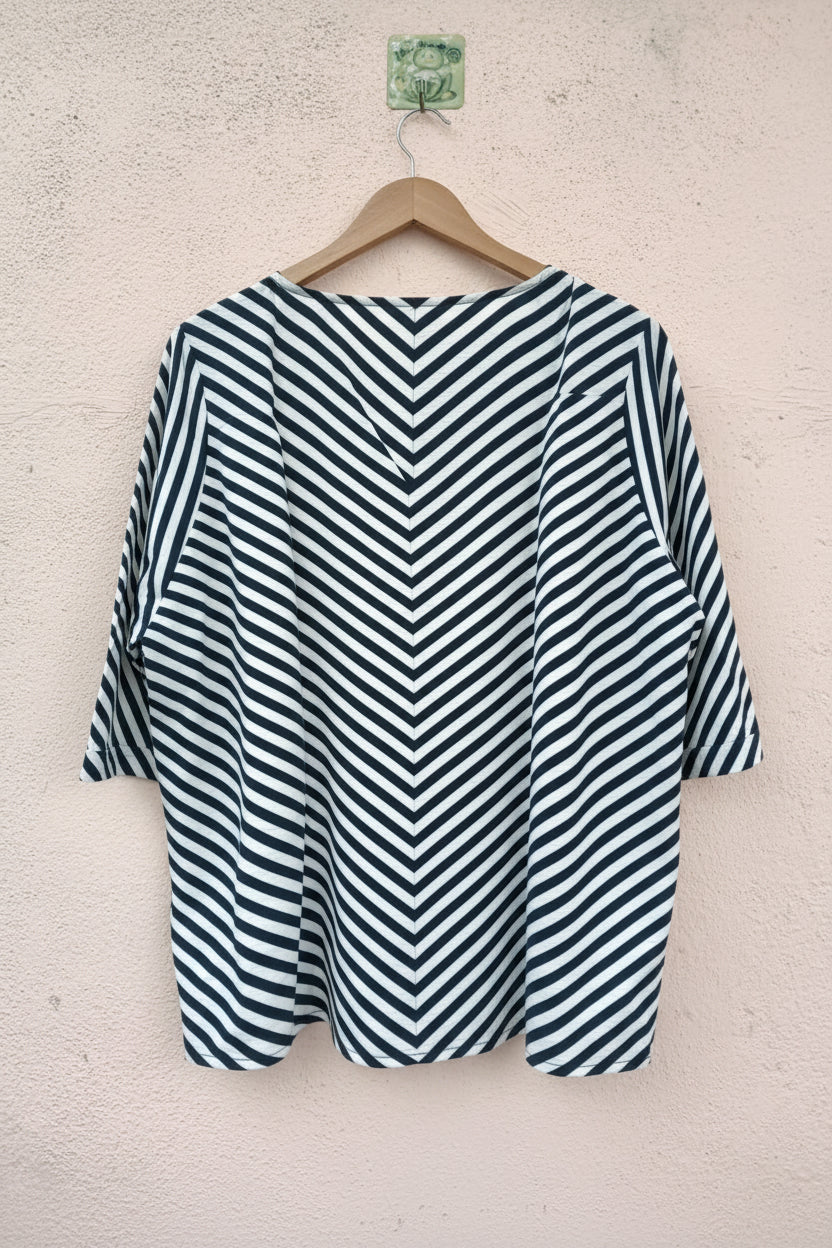 Navy & White Stripe V-Neck Top