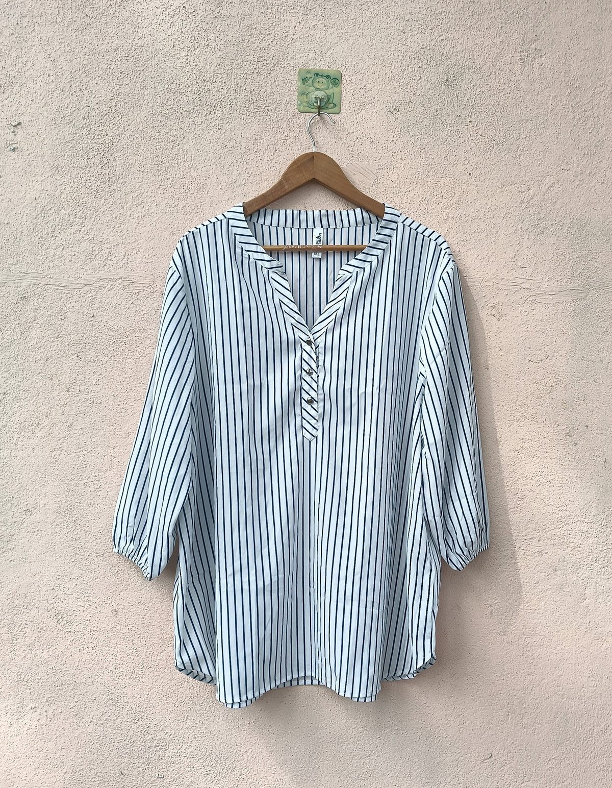 Navy & White Vertical Striped V-Neck Top