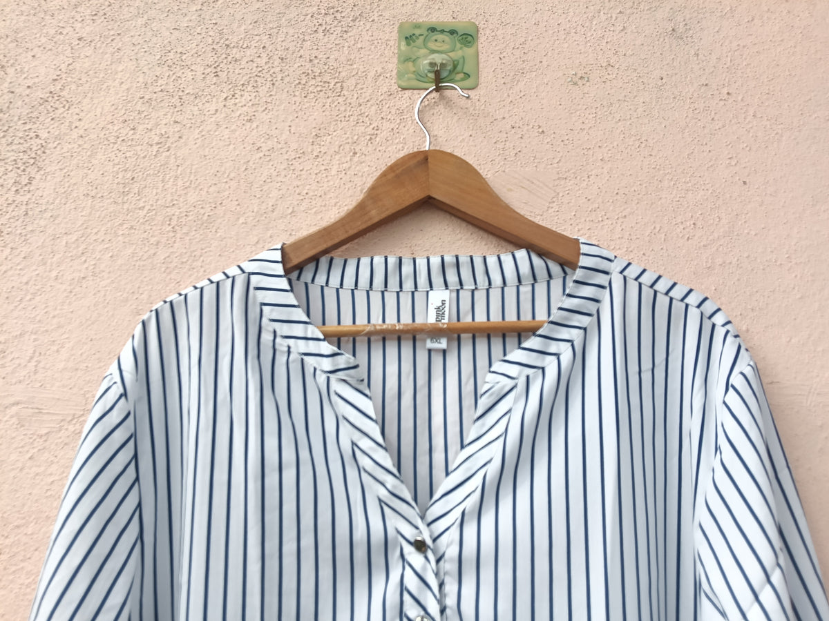 Navy & White Vertical Striped V-Neck Top