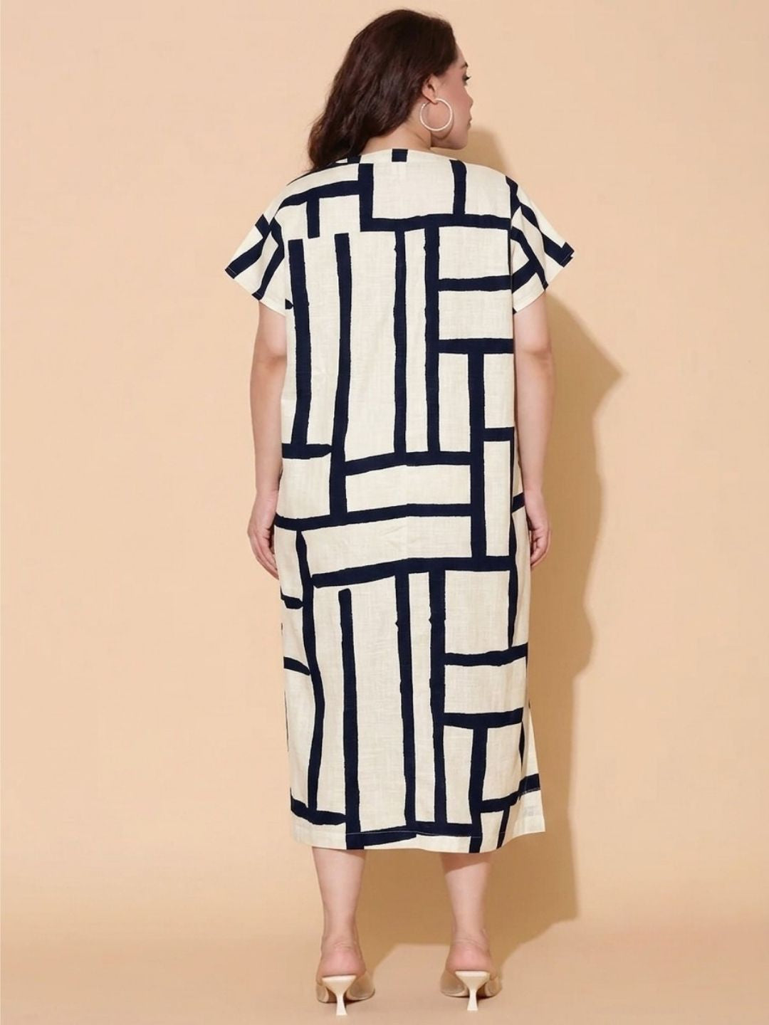 Off-White Linen Printed Maxi Dress