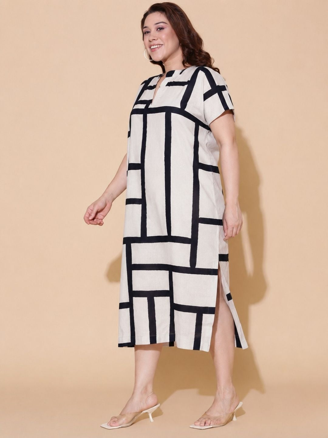 Off-White Linen Printed Maxi Dress