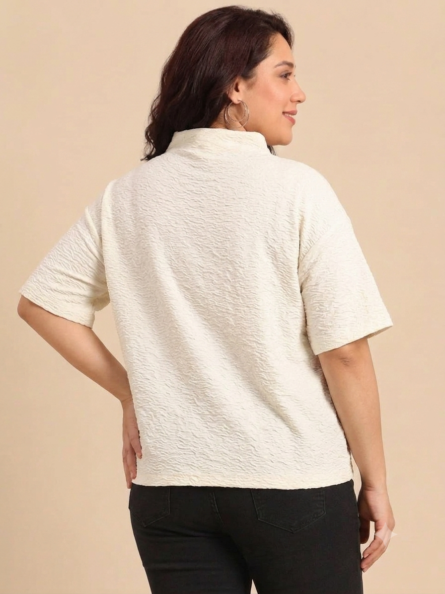 Off-White Mock Neck Boxy Top