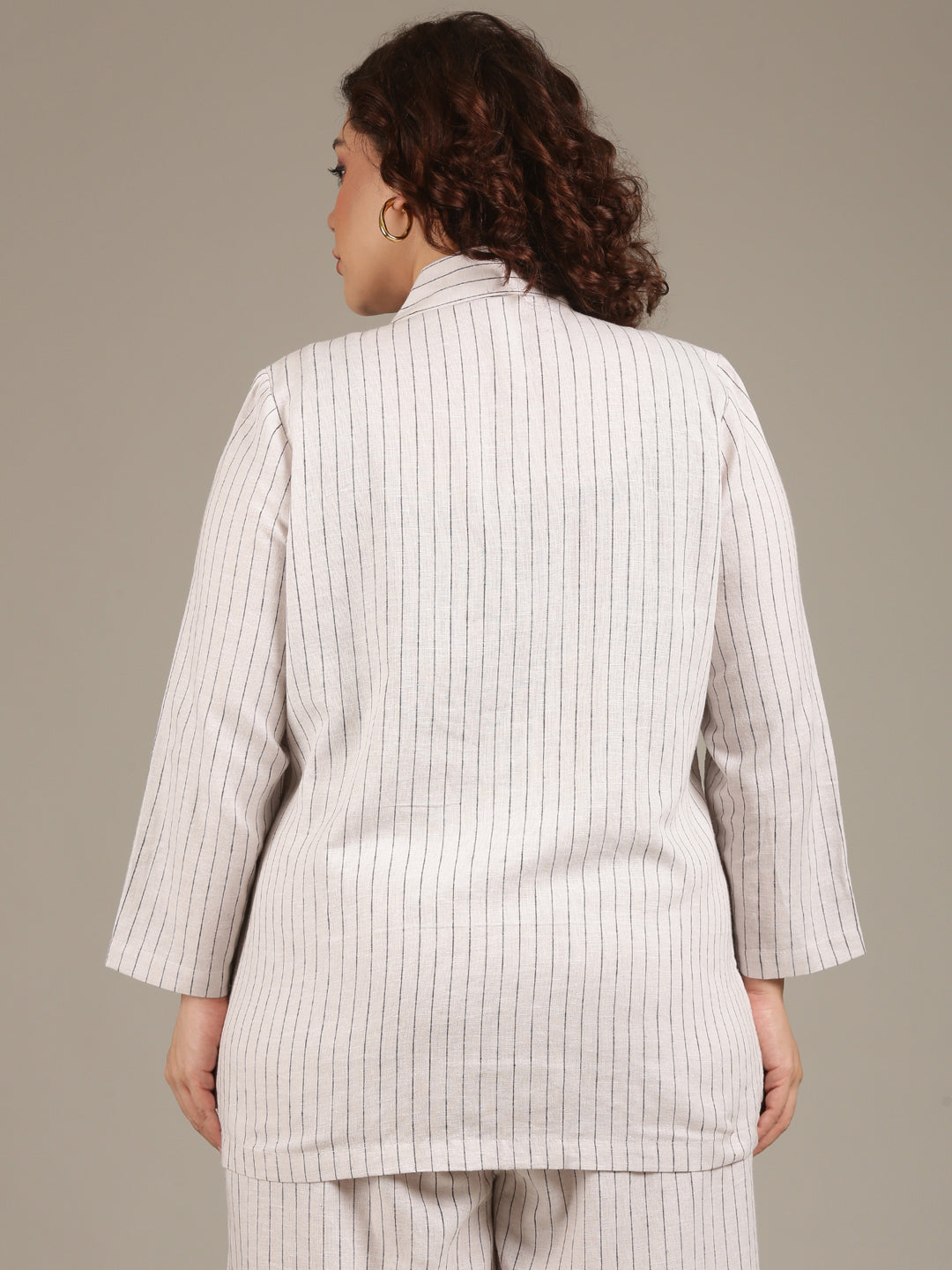 Off-White Pine Striped Linen Formal Blazer