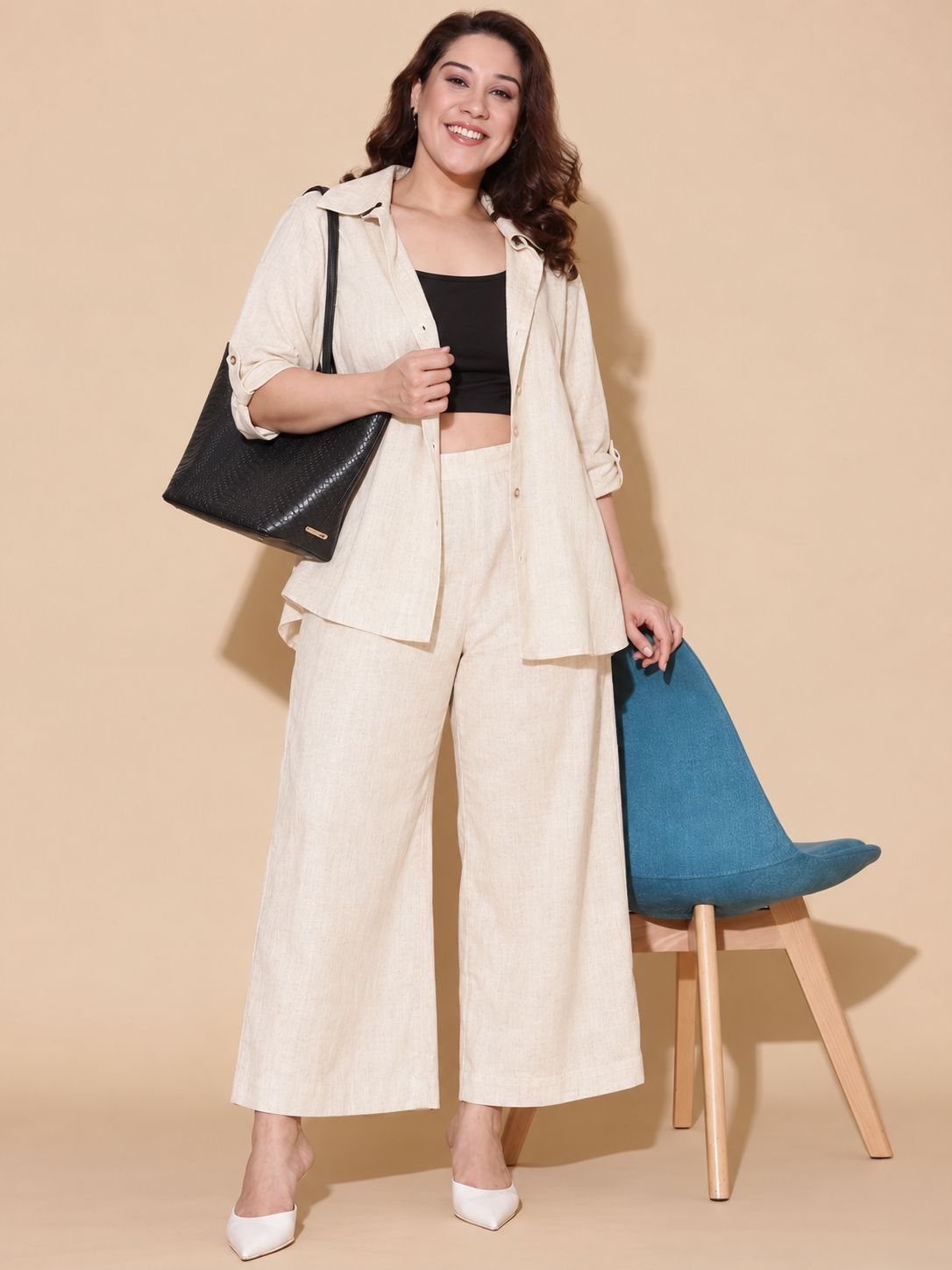 Off-White Slub Co-Ord Set (2 Piece)