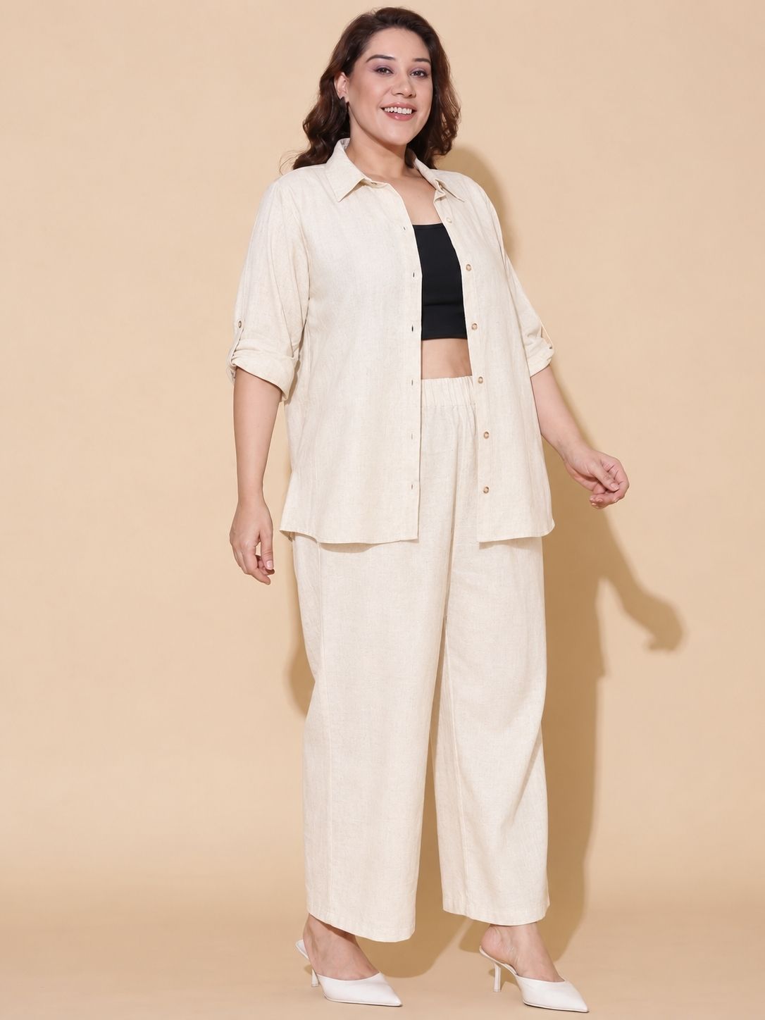 Off-White Slub Co-Ord Set (2 Piece)