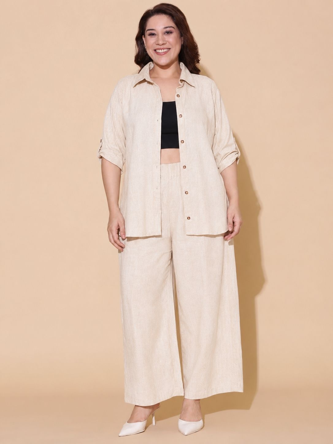 Off-White Slub Co-Ord Set (2 Piece)