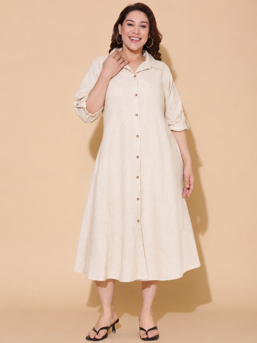 Off White A-Line Shirt Dress