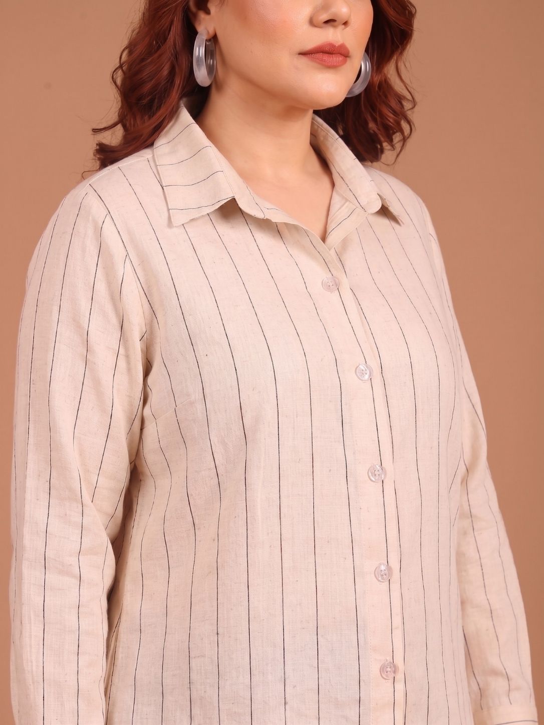 Off White Stripe Linen Button Down Shirt