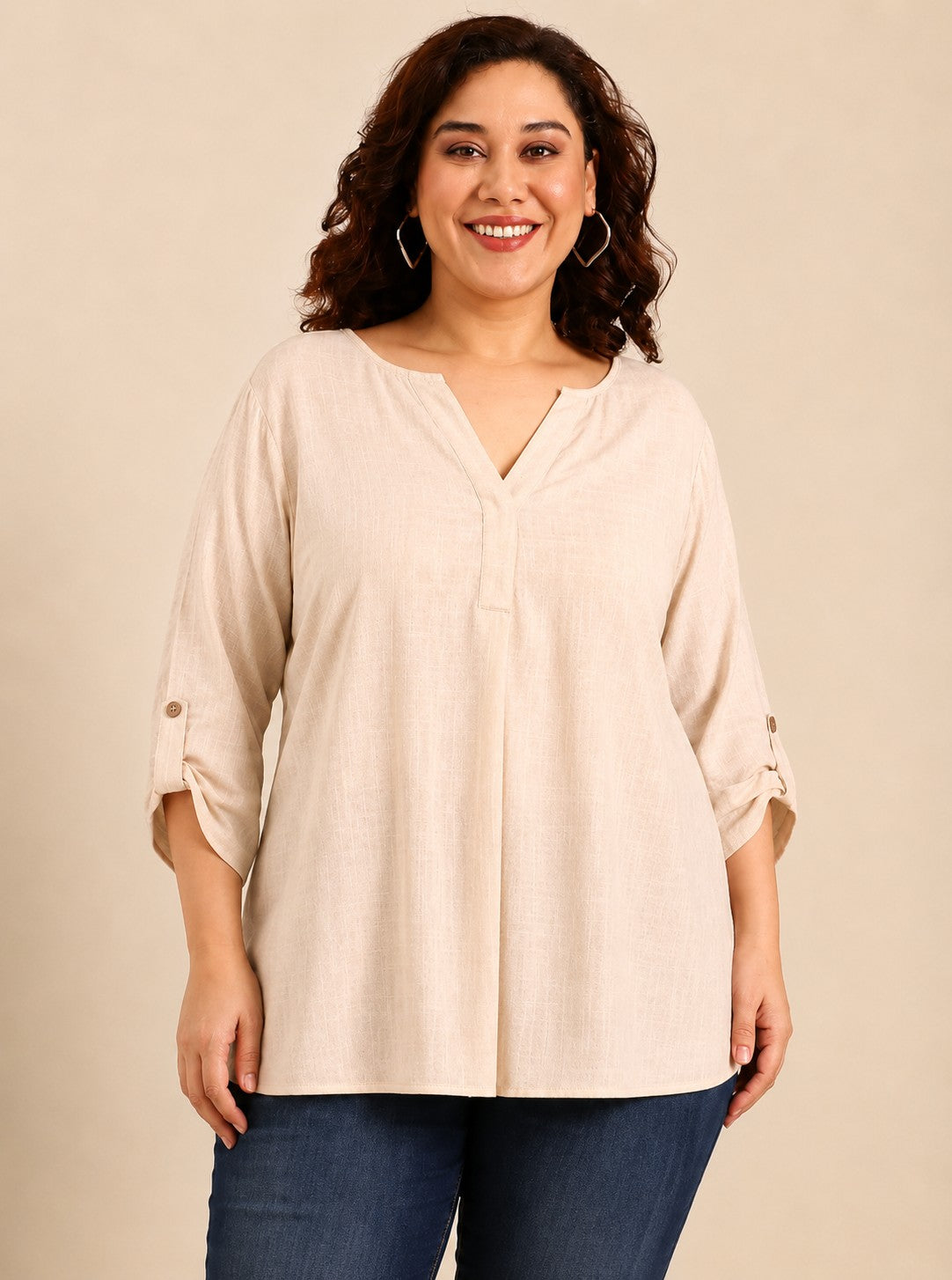 Off White V-Neck Top