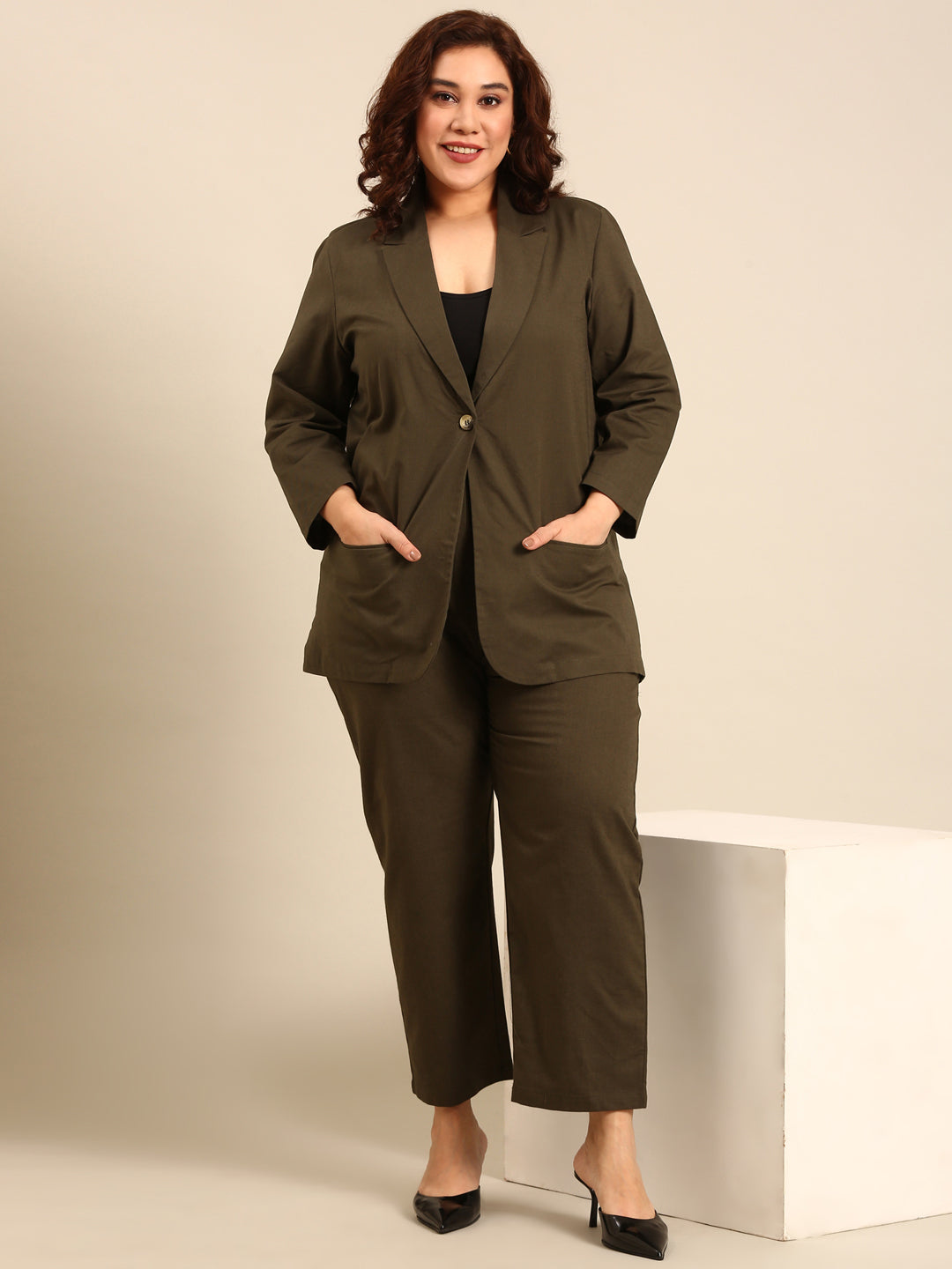 Olive Cotton Formal Blazer