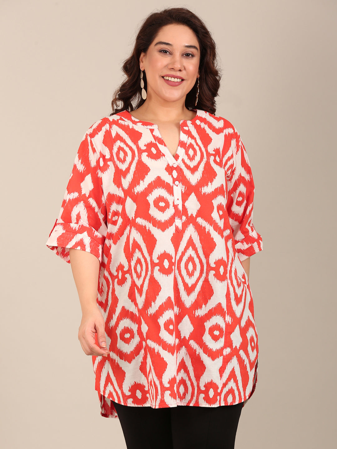 Orange Ikkat Printed Tunic