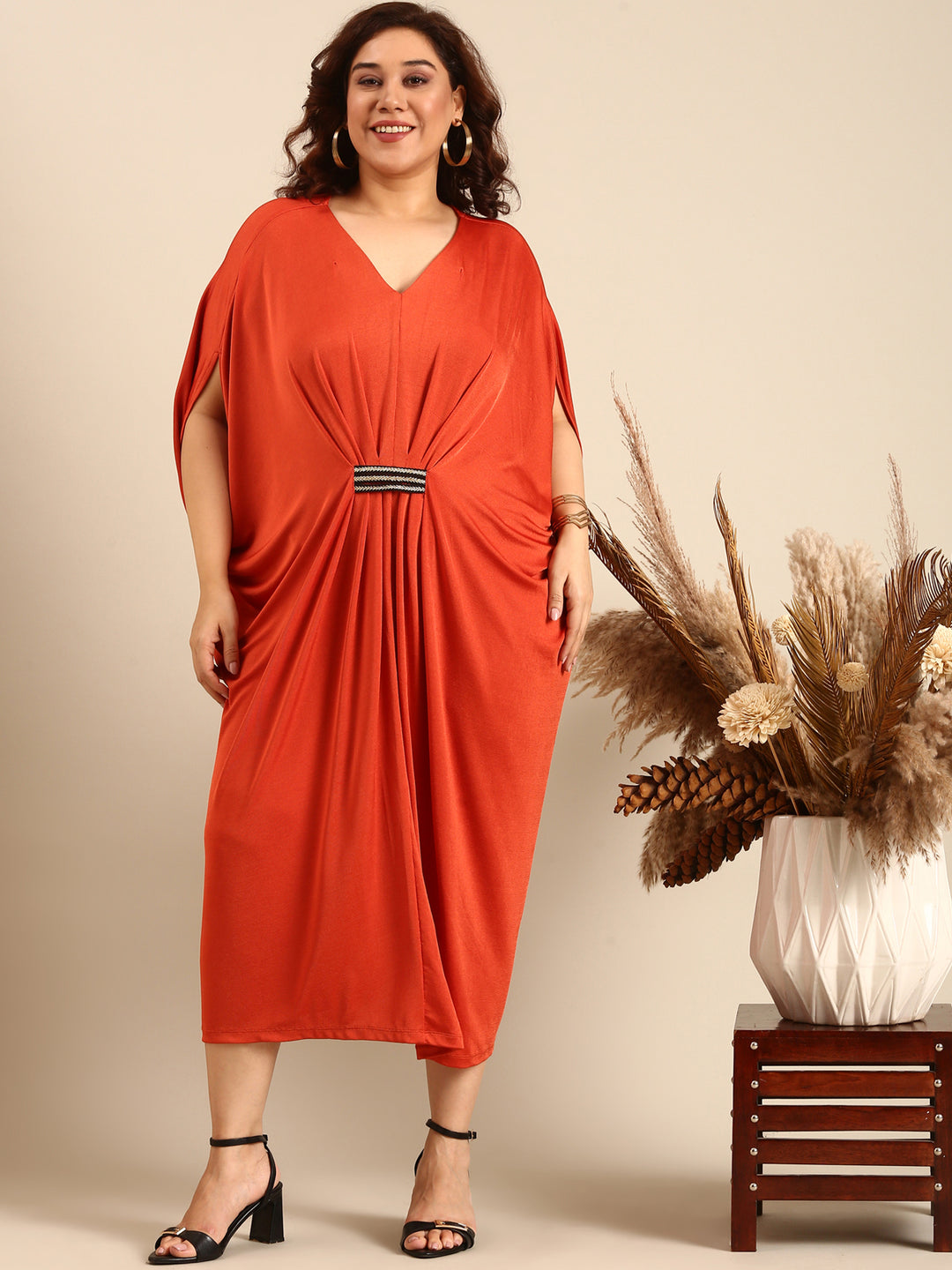 Orange Kaftan Midi Dress