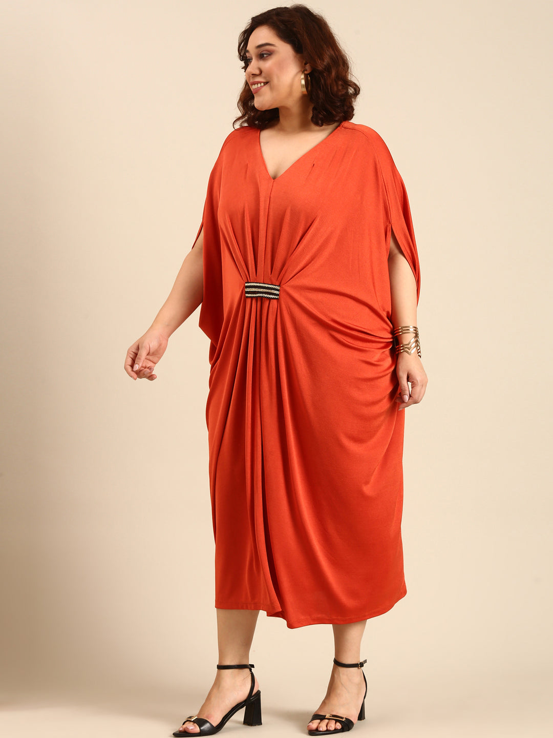 Orange Kaftan Midi Dress2