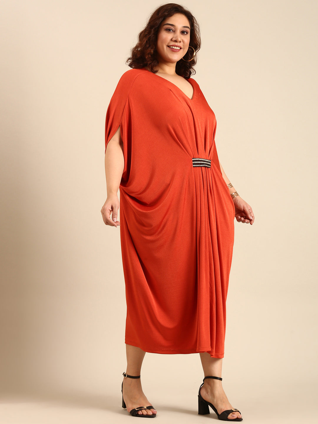 Orange Kaftan Midi Dress3