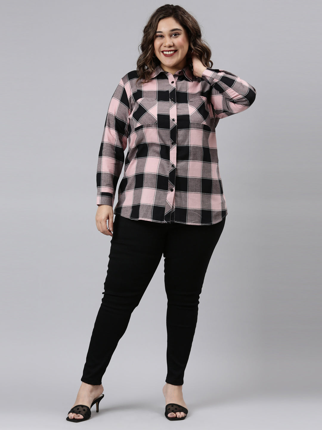 PINK AND BLACK CHECKED FULL SLEEVES SHIRT