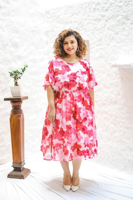 PINK FLORAL DOBBY DRESS