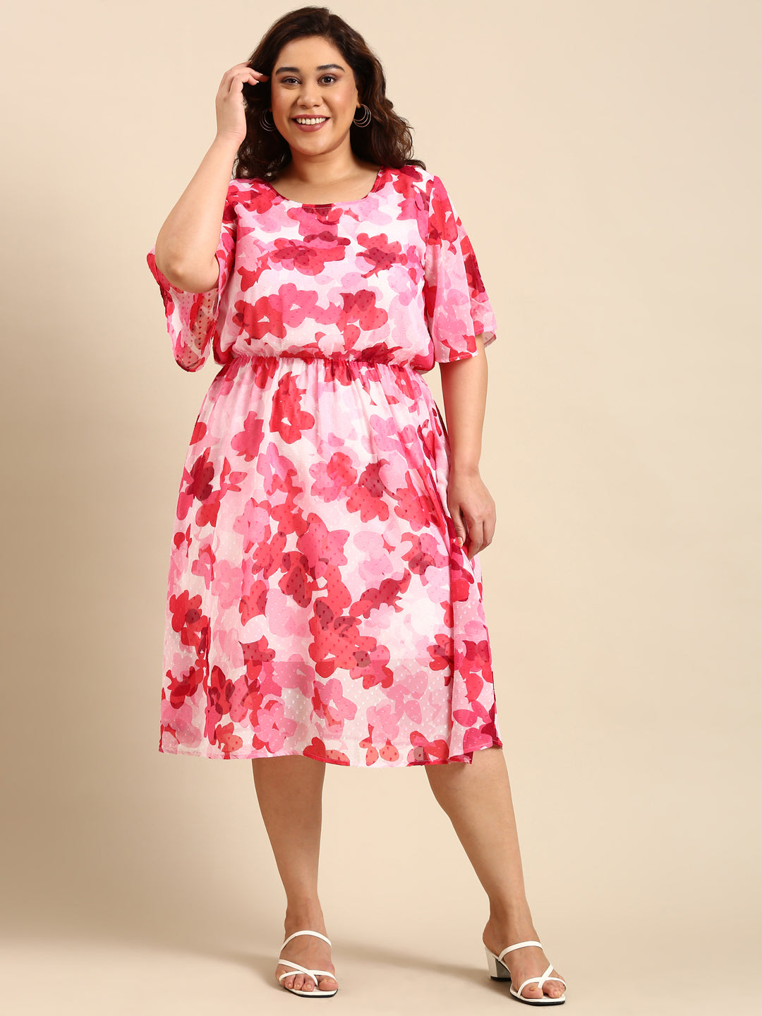 PINK FLORAL DOBBY DRESS