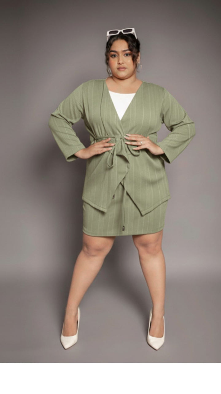 Olive Jacket and Skirt Set (2 Piece)
