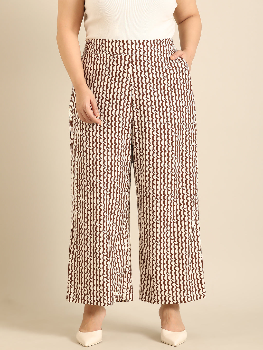 Brown Wave Print Palazzo
